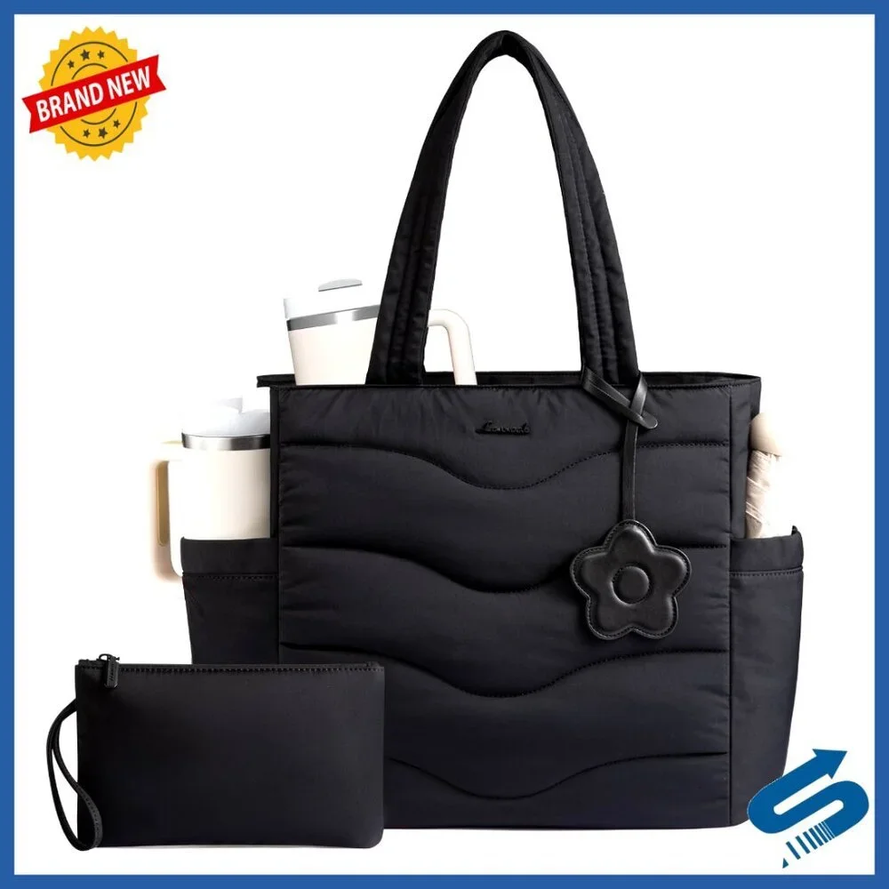 Puffer Quilted Tote Bag Large Capacity Work Travel Laptop Organizer Chic